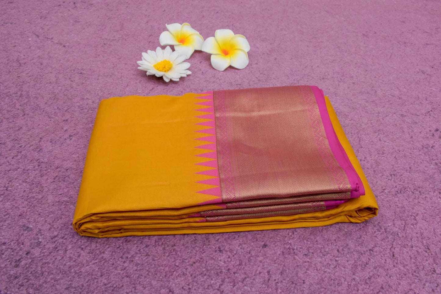 Yellow and Pink 1gm Gold Zari Kanjivaram Silk Saree | SS4595