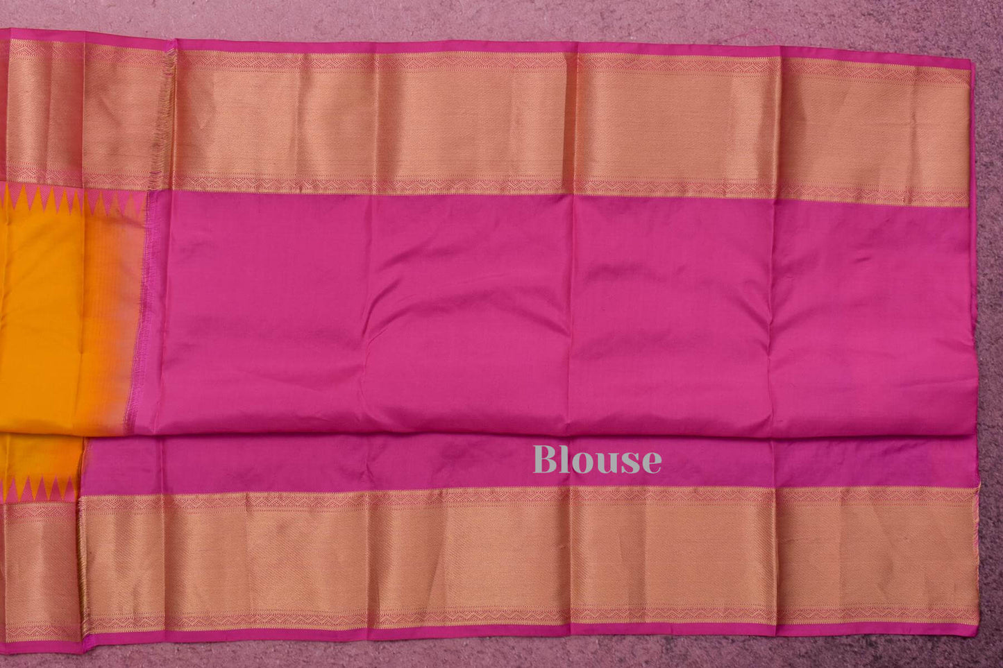 Yellow and Pink 1gm Gold Zari Kanjivaram Silk Saree | SS4595