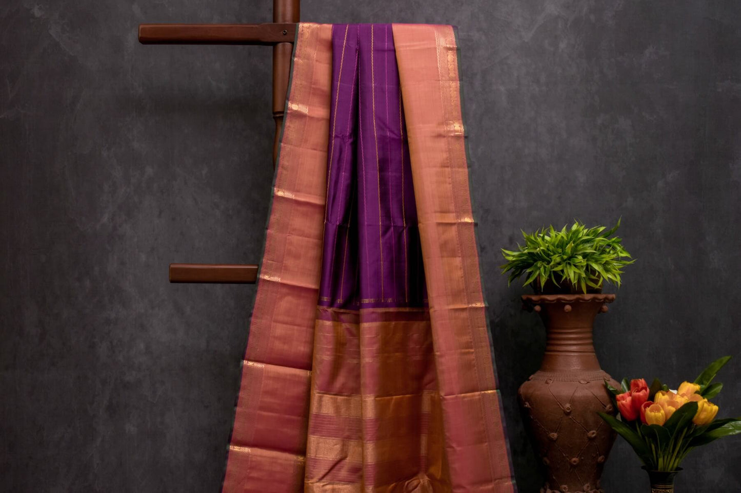 Purple Kanjivaram Silk Saree  with Veldhari SS4823